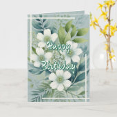 White Flowers on Green Leaves Background Birthday Kaart (Gele Bloem)