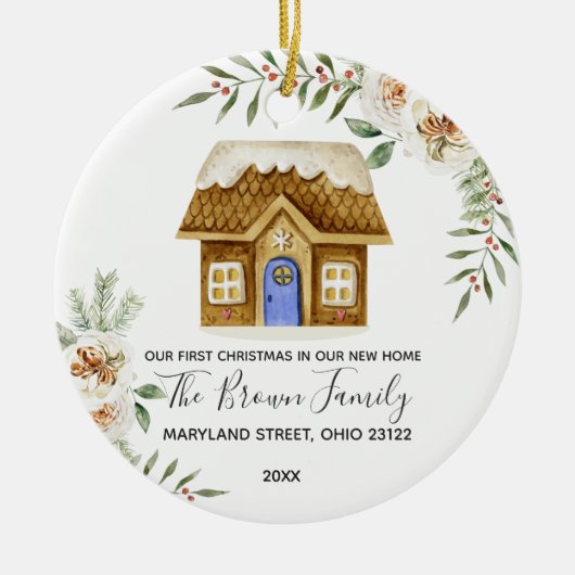 White Flowers Ons eerste kerstfeest in ons nieuwe  Keramisch Ornament (Voorkant)