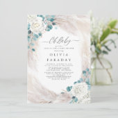 White Flowers Pampas Grass Baby shower Invitation Kaart (Staand voorkant)
