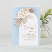 White Flowers Pampas Grass Boho Engagement Party Kaart (Staand voorkant)