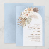 White Flowers Pampas Grass Boho Engagement Party Kaart (Voorkant / Achterkant)