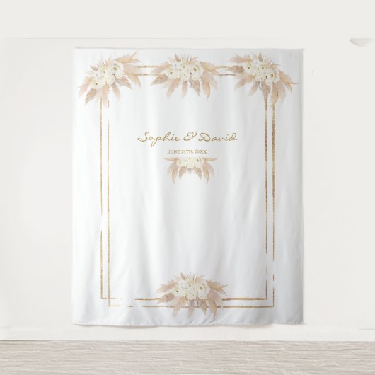 White Flowers Pampas Grass Photo Booth Wedding Wandkleed (Voorkant)