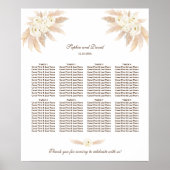 White Flowers Pampas Grass Wedding Seding Chart Poster (Voorkant)