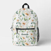 White Flowers Pattern Back to School Botanical Bedrukte Rugzak (Voorkant)