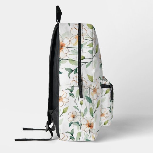 White Flowers Pattern Back to School Botanical Bedrukte Rugzak (Links)