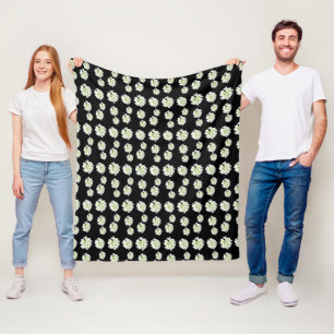 White Flowers Pattern Cust. Fleece Blanket Deken