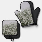 White Flowers Pattern Ovenwant & Pannenlap Set (Voorkant / Achterkant)