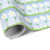 White Flowers Pattern Wrapping Paper Cadeaupapier (Rol Hoek)