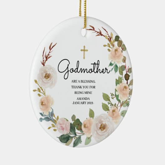 White Flowers Personalized Godmoeder sierement Keramisch Ornament (Rechts)
