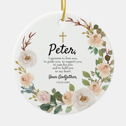 White Flowers Personalized Promise to Godchild Cer Keramisch Ornament (Voorkant)