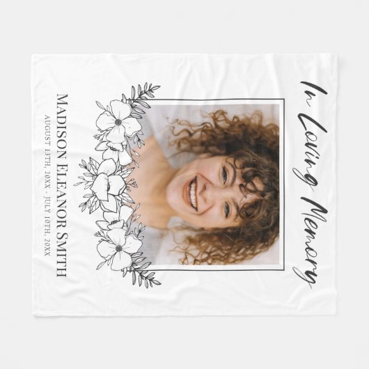 White Flowers Photo in Loving Memory Fleece Deken (Voorkant (Horizontaal))
