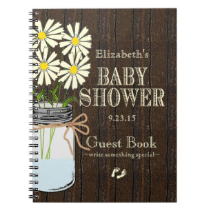 White Flowers Rustic Country Baby shower GuestBook Notitieboek