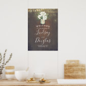 White Flowers Rustic Country Weddenschap Welkomstt Poster (Keuken)