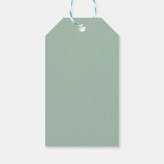 White Flowers Sage Green Chinoiserie Cloud Pattern Cadeaulabel (Achterkant)