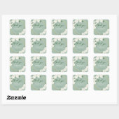 White Flowers Sage Green Cloud Pattern Gold Cirkel Vierkante Sticker (Vel)