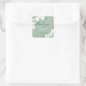 White Flowers Sage Green Cloud Pattern Gold Cirkel Vierkante Sticker (Tas)