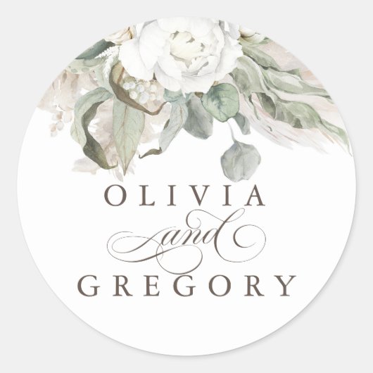 White Flowers Sage Greenery Pampas Grass Wedding Ronde Sticker (Voorkant)