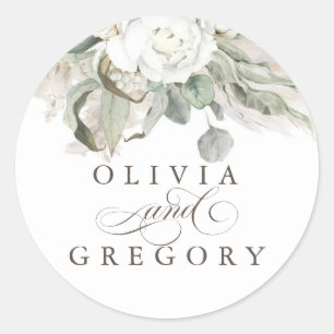 White Flowers Sage Greenery Pampas Grass Wedding Ronde Sticker
