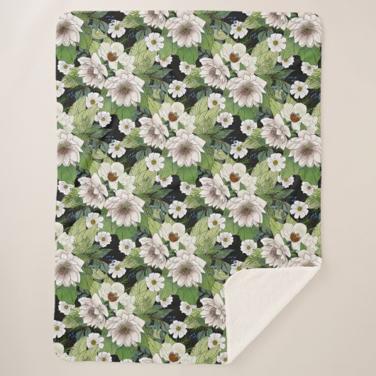 White Flowers Sherpa Blanket Sherpa Deken (Voorkant)