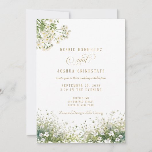 White Flowers Spring Wedding Invitation  Kaart (Voorkant)
