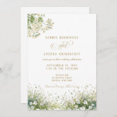 White Flowers Spring Wedding Invitation  Kaart (Voorkant / Achterkant)