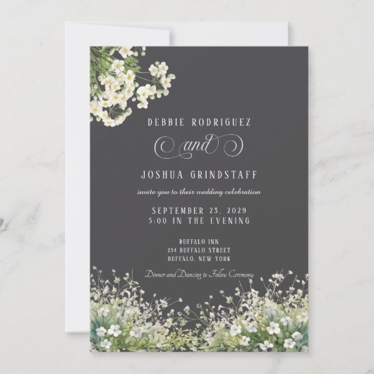 White Flowers Spring Wedding Invitation  Kaart (Voorkant)