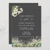 White Flowers Spring Wedding Invitation  Kaart (Voorkant / Achterkant)