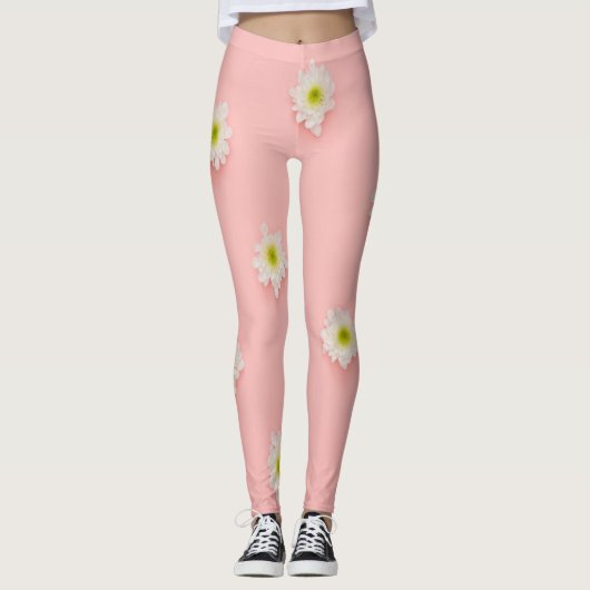 White Flowers Trendy Leggings (Voorkant)