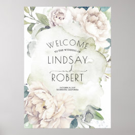White Flowers Waterverf Wedding Poster