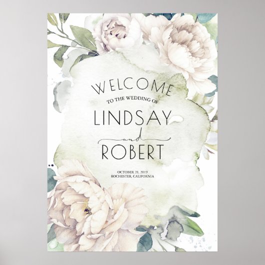 White Flowers  Waterverf Wedding Poster (Voorkant)