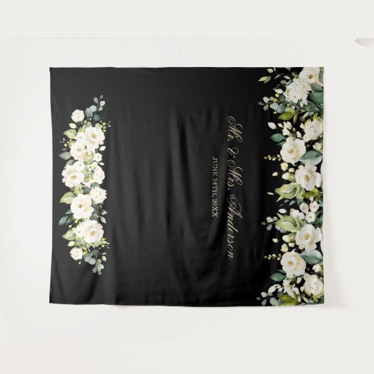 White Flowers Weddenschap Black Foto Booth Backdro Wandkleed (Voorkant (horizontaal))
