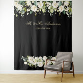 White Flowers Weddenschap Black Foto Booth Backdro Wandkleed (In situ)