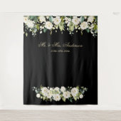 White Flowers Weddenschap Black Foto Booth Backdro Wandkleed (Voorkant)