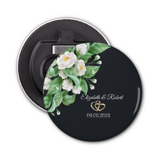 White Flowers Wedding Button Flesopener (Voorkant)