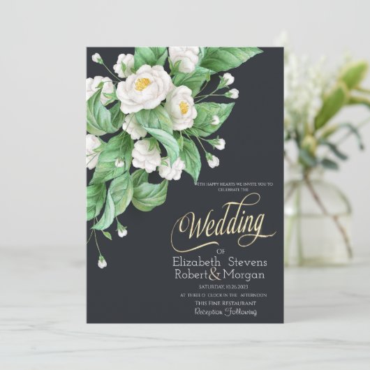 White Flowers Wedding Kaart (Staand voorkant)