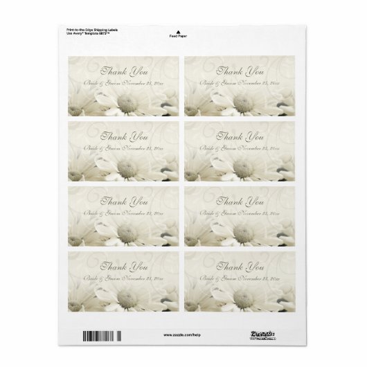 White Flowers Wedding Labels (Full Sheet)