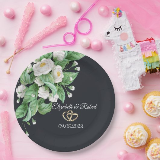 White Flowers Wedding Papieren Bordje (Feest)