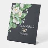 White Flowers Wedding Reclamebord Met Voetstuk (Voorkant)