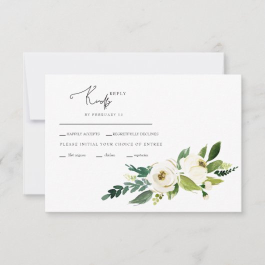 White Flowers Wedding RSVP Kaart (Voorkant)