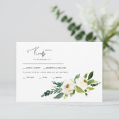 White Flowers Wedding RSVP Kaart (Staand voorkant)