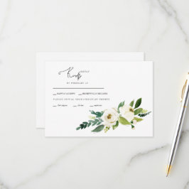White Flowers Wedding RSVP Kaart