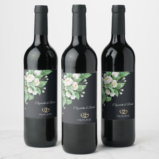 White Flowers Wedding Wijn Etiket (Flessen)