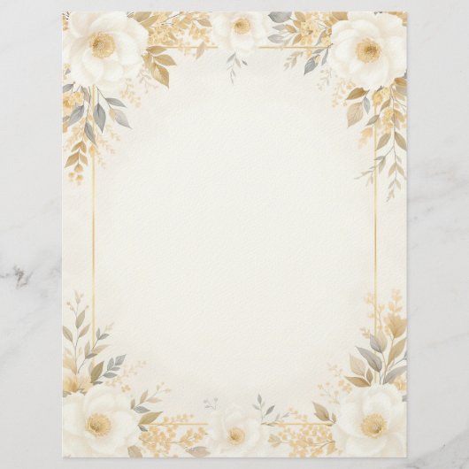 White Flowers with Gold Accents Stationery Paper Briefhoofd (Voorkant)