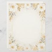White Flowers with Gold Accents Stationery Paper Briefhoofd (Voorkant / Achterkant)