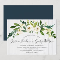 White Flowers Wood Background Wedding Invite