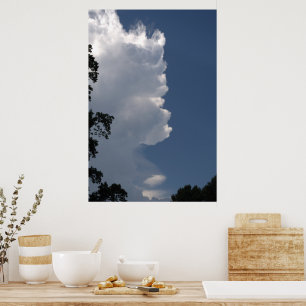 White Fluffy Clouds Blue Sky Poster