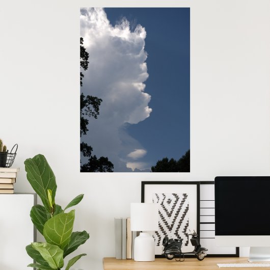 White Fluffy Clouds Blue Sky Poster (Thuiskantoor)