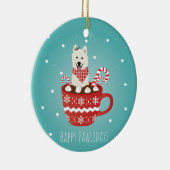 White Fluffy Dog Happy Pawlidays Keramisch Ornament (Rechts)