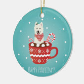 White Fluffy Dog Happy Pawlidays Keramisch Ornament (Links)