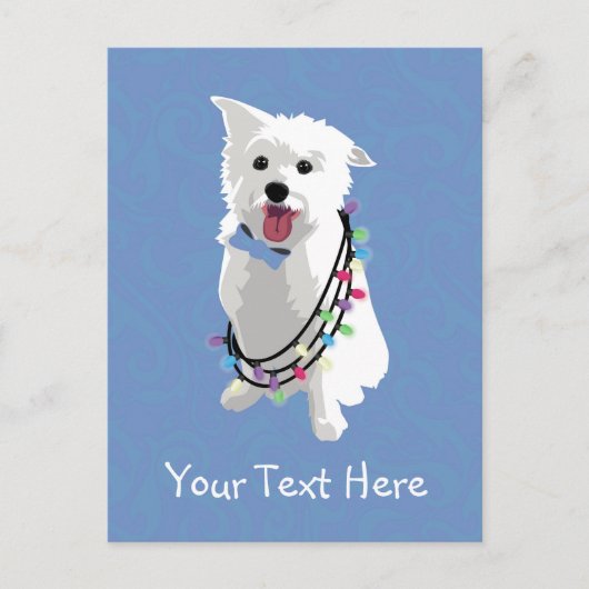 White Fluffy Dog - Peace Joy Love - Holiday Feestdagenkaart (Voorkant)